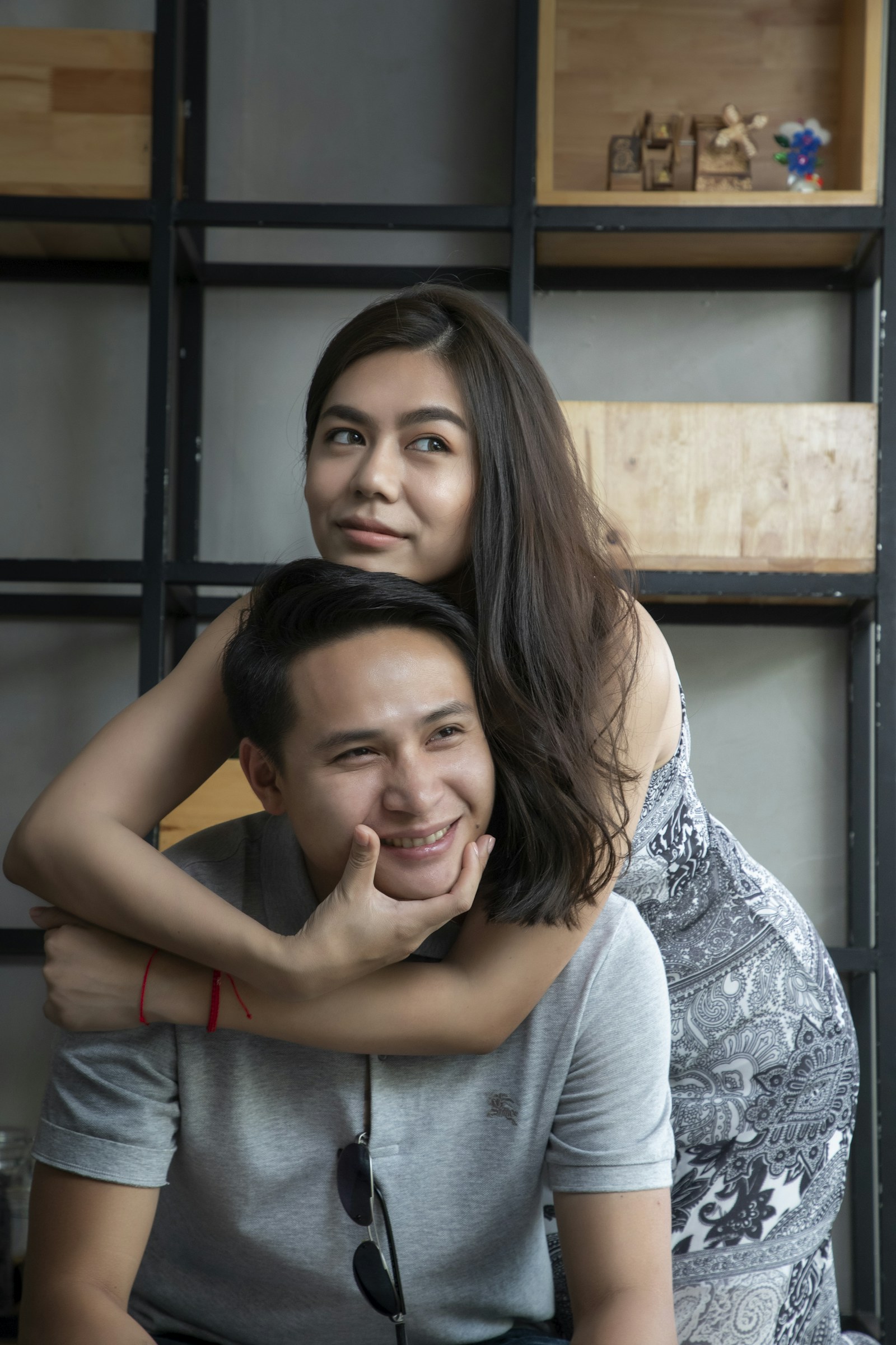 Woman hugging a smiling man